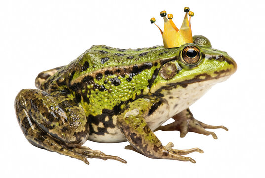 Frog prince wearing a small golden crown