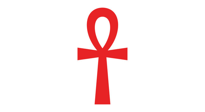 Red ankh symbol of ancient Egyptian culture represents life and is isolated on a plain white background.