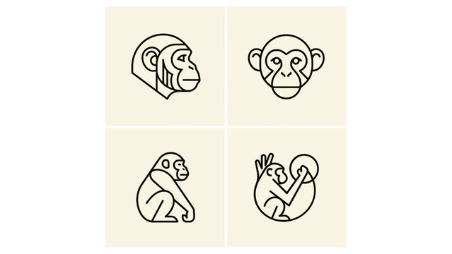 Set of four monkey line art icons.