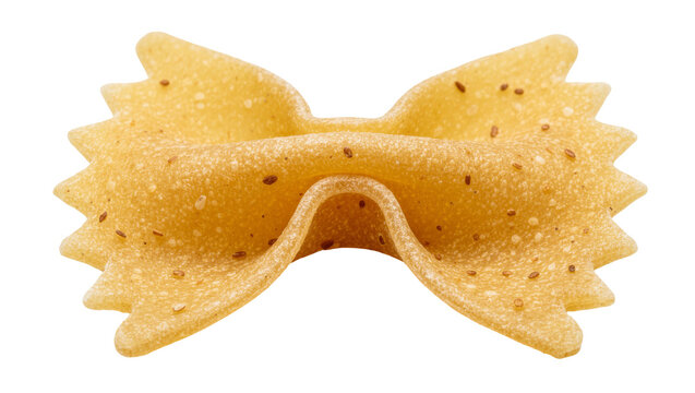 Whole wheat farfalle pasta bow tie with visible seeds, isolated on transparent background
