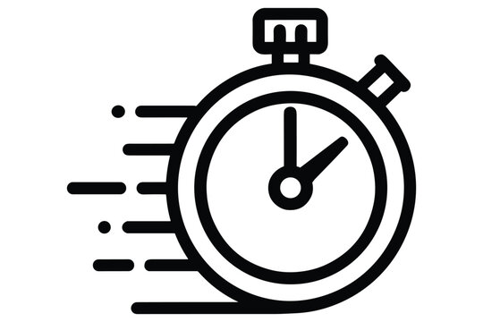 Running stopwatch icon with motion lines indicating fast time and quick response.