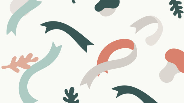 Premium Editable Vector Organic Abstract Background with Flowing Ribbon Forms in Teal Coral and Cream