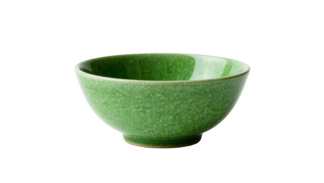 Green ceramic bowl with crackle glaze texture, isolated on transparent background