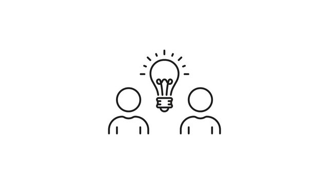 Two People With Light Bulb Animated Icon With Alpha Channel. Collaborative Innovation, Teamwork, And Idea Sharing Motion Graphic. Brainstorming And Creativity. On Transparent Background