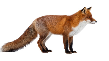 Fototapeta premium Red fox with bushy tail standing, isolated on transparent background
