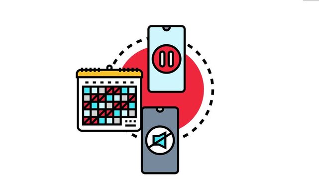 Mindful pause concept integrating a calendar, mute phone, and a playpause button on a smartphone, visualizing time management, digital detox, and personal well being practices
