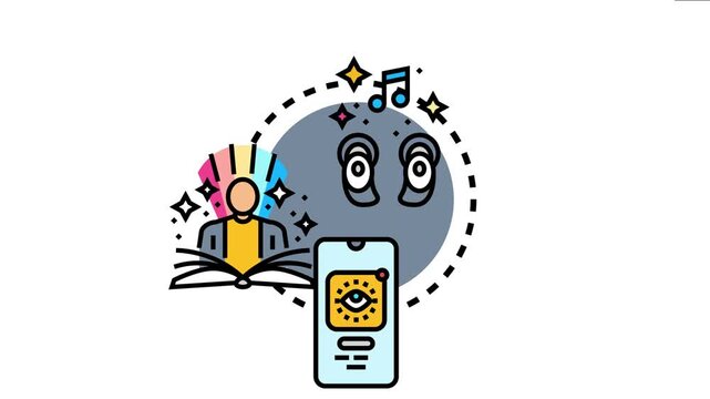 Mindful hearing concept a person reading a book and experiencing enhanced auditory awareness and sensory perception through a mobile application. Promoting meditation and mental wellness