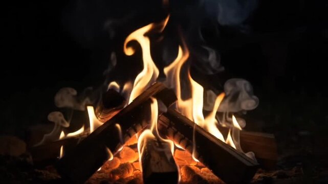 Small Campfire With Smoke Rising 1 Shot Slow Motion Background Video