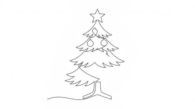 Continuous line christmas tree animation: minimalist holiday decor concept single line minimalist decoration