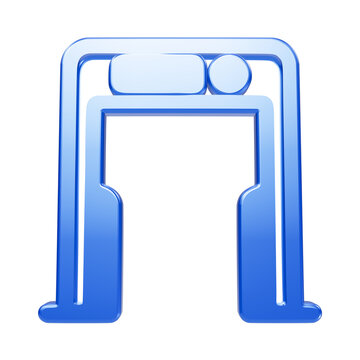 A glossy blue 3D icon of a metal detector or security scanner archway, isolated on a solid isolated on a transparent background