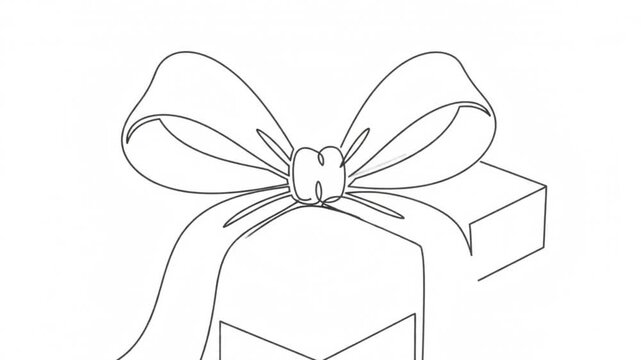Continuous line of a gift box with ribbon bow animation minimalist style single line present