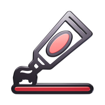 3D icon of a toothpaste tube squeezing paste onto a toothbrush, isolated on a white background, representing daily oral hygiene and dental care isolated on a transparent background