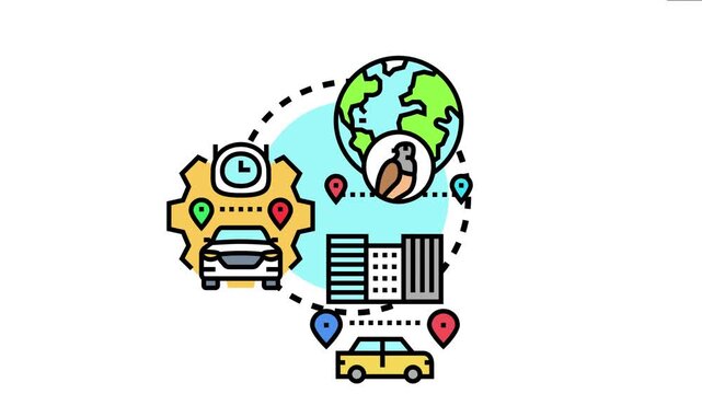 Traffic routing and migration concept global transportation planning, moving people and data between city locations with logistic optimization strategies