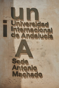 Universidad Internacional de Andaluc&iacute;a, Sede Antonio Machado signage in Baeza, Ja&eacute;n province, Andalusia, Spain.