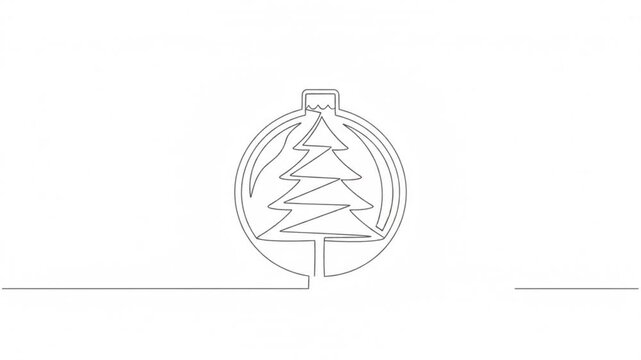 Minimalist christmas bauble line animation with pine tree holiday ornament line continuous line