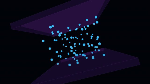 Abstract 3D Blue Glowing Particles Flowing Between Dark Purple Planes Background in 4K