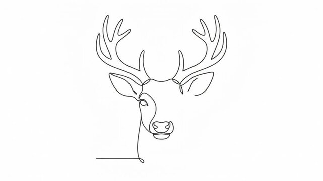 Minimalist one line of a stag deer animation on white background, one line continuous, line