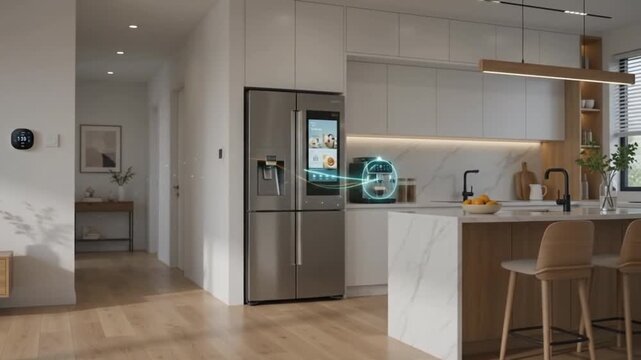 smart home automation system connected devices living room interior wireless technology internet things control hub digital network appliance security mobile app integration modern house