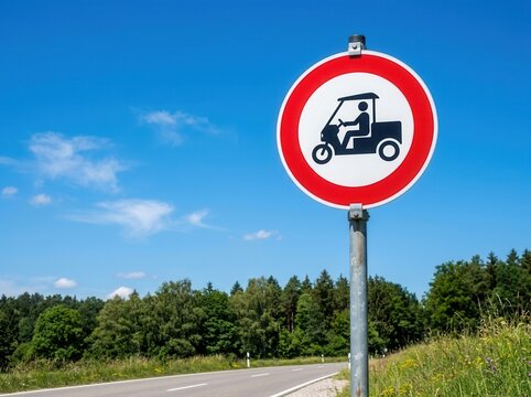 No Entry Sign For Three Wheeled Vehicles On A Sunny Day