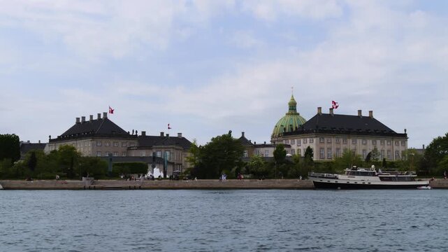 Waterfront view of Amalienborg Palace in Copenhagen city, Denmark