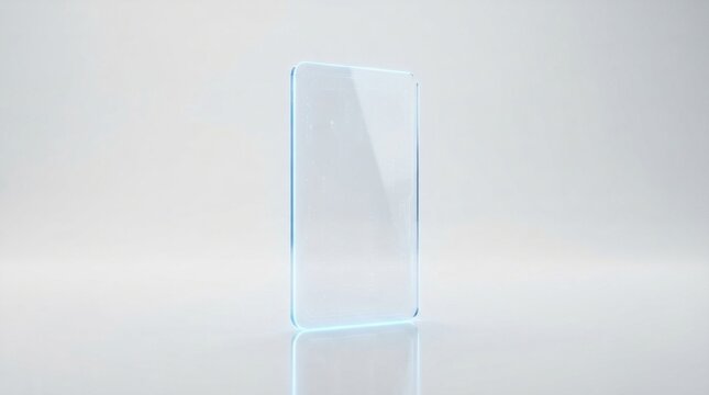 Empty transparent glass smartphone screen floating in a clean bright studio space