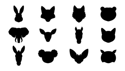 Obraz premium Animal Silhouettes Set, Featuring Rabbit, Fox, Bear, and Deer Head Profiles