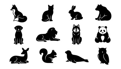 Obraz premium Animal Silhouettes Set, Wildlife Icons Collection Featuring Silhouette, Fox