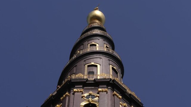 Close-up of golden spire at Church of Our Saviour in Copenhagen, Denmark