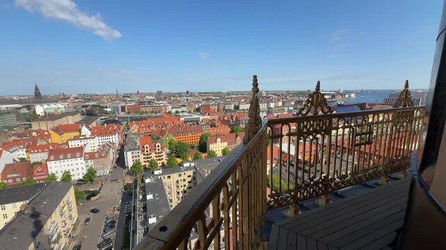 Panoramic city view from balcony of Church of Our Saviour in Copenhagen, Denmark