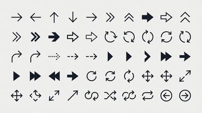 Minimalist arrows icons set vectors, black directional symbols for ui yx design