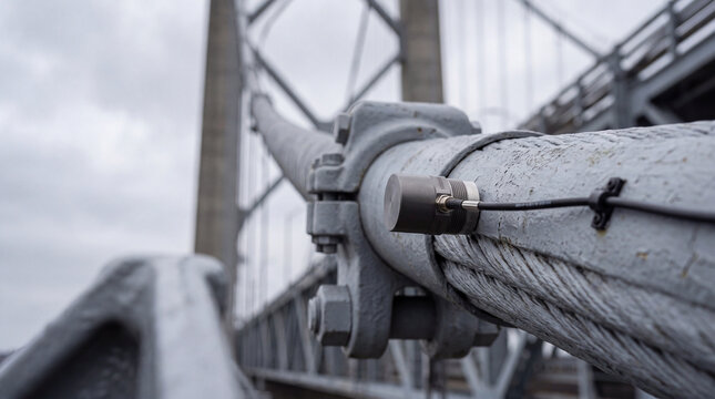 Bridge cable with monitoring ultrasonic sensor and clamp on suspension bridge structure