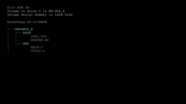 Retro Command Prompt Directory Listing Animation