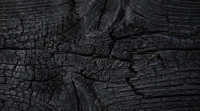 Black charred wood texture with deep cracks and grain