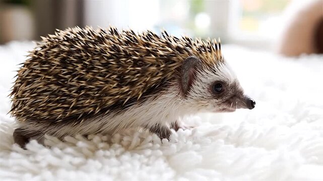 Hedgehogs Moving Across a Fluffy White Rug, Showcasing a Gentle, Looping Animation of the Small Mammals. with Animal