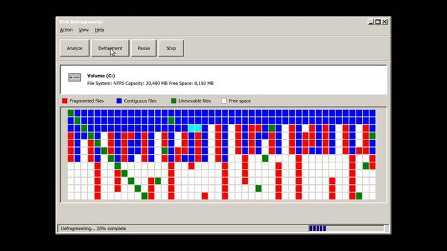 Computer hard drive disk defragmentation process animation