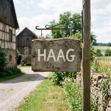 Rustic Village Signage HAAG Welcoming Visitors To Tranquil Countryside
