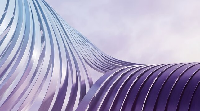 Curved metallic ribbons form an abstract flowing architectural structure