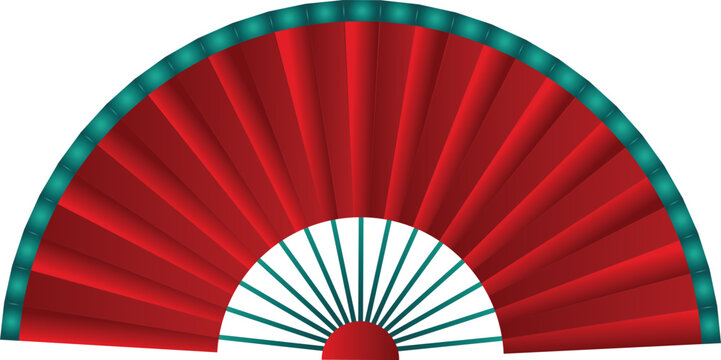 Traditional Chinese red folding fan with teal border vector illustration