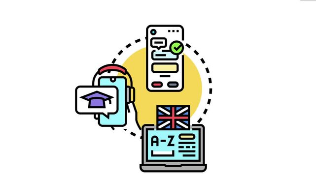Devices facilitating education symbolize microlearning lessons, online courses, and distance learning platforms, emphasizing digital learning experiences