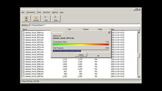 Digital data compression animation for enterprise archival system