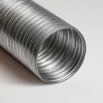 Corrugated metal tube on a white background