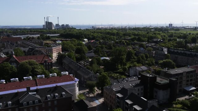 Panoramic view of Freetown Christiania district in Copenhagen, Denmark