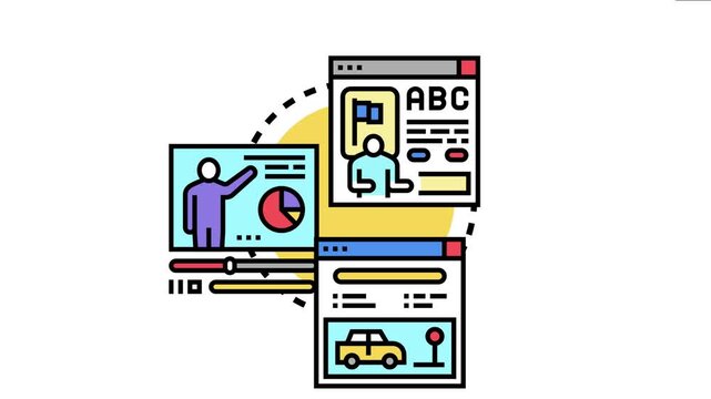 Digital screens displaying various online micro lessons and educational content, a modern approach to skill training, virtual courses, and continuous learning experiences