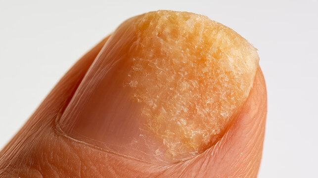 Macro Close-Up of Tinea Unguium Affecting Great Toe Nail with Subungual Hyperkeratosis