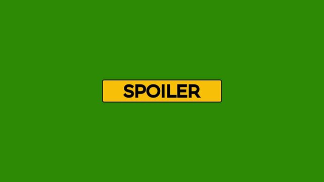 Spoiler alert warning label sign animation. Sensitive content disclosure in gaming. Film reveal. Digital media. Animated attention element. Motion graphic with text. Pulsing notification 4K video