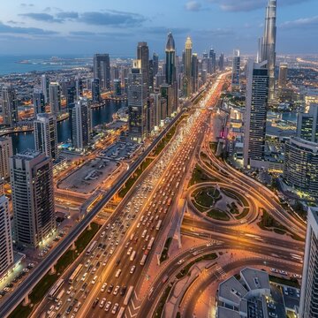 Bustling Urban Highway Illuminated At Dusk