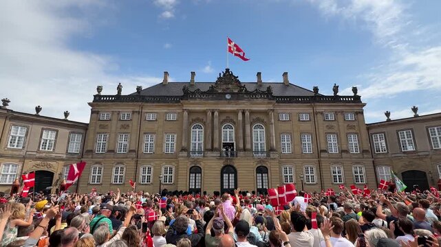 Copenhagen, Denmark - 26.05.2026: Crowds on royal event at Amalienborg Palace