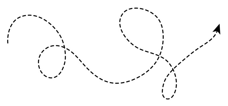 Long squiggle dashed and dotted line arrow vector icon for design, hand-drawn loopy path, with arrow pointing upward, isolated on a transparent background.