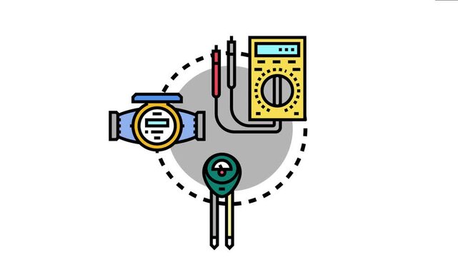 Collection of different meters, including a multimeter for electrical testing, a water flow meter, and a soil ph and moisture meter, representing precise measurement