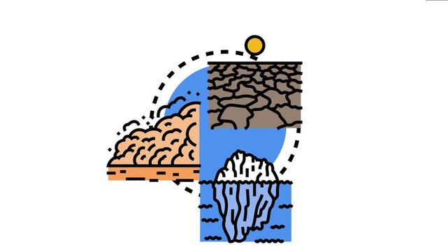 Global weather patterns influencing severe environmental changes like drought, rising sea levels, and desertification on a meteorological forecast map drawing